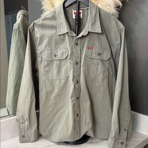WRANGLER MENS SAGE/OLIVE LONG SLEEVE BUTTON DOWN 2XL
